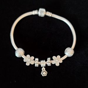 Pandora flower, heart and bow moments bracelet